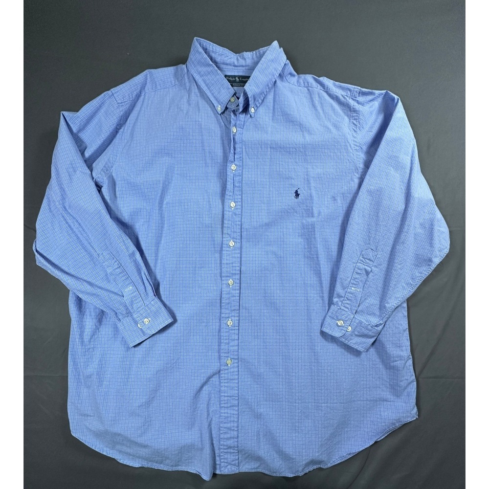 Ralph Lauren Mens 20 36/37T Classic Fit Blue Check Button Down Shirt Pony Logo